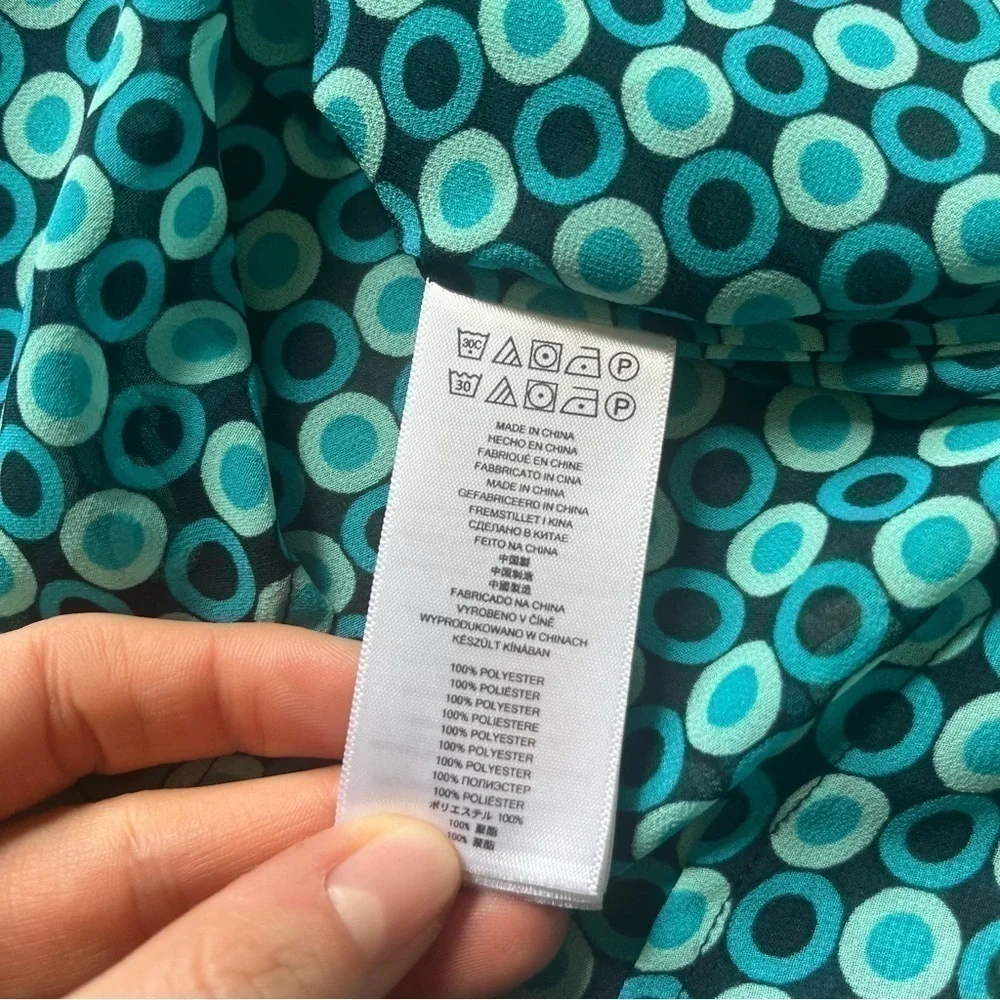 Michael Kors XS Teal Geometric Sleeveless Button-Down Tunic Blouse
